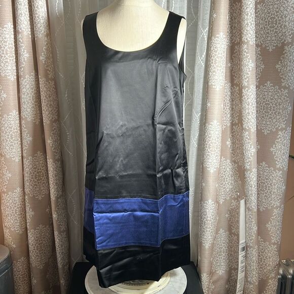 Theory Color Block Sleeveless Satin Shift Dress Size 12 - Picture 1 of 6